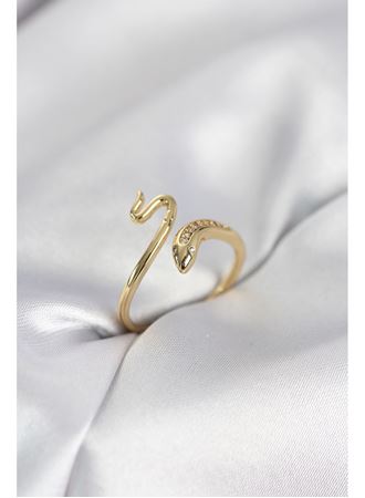 Gold Renk Yılan Model Zirkon Taşlı Kadın Yüzük