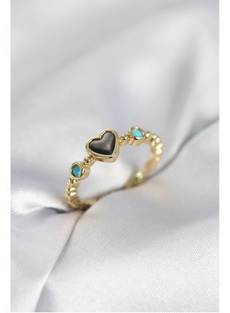 Gold Renk Hematit Taşlı Kadın Yüzük