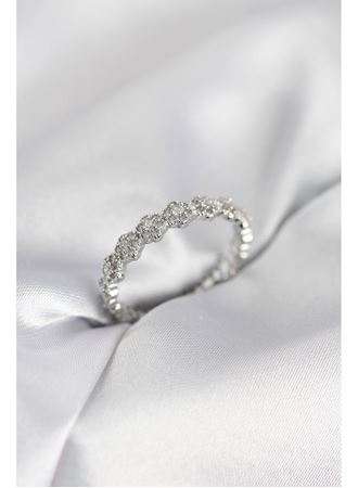 Sıralı Çiçek Model Gümüş Renk Zirkon Taşlı Kadın Yüzük