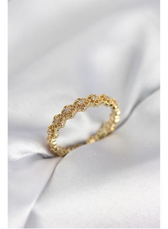 Sıralı Çiçek Model Gold Renk Zirkon Taşlı Kadın Yüzük