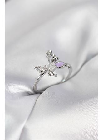 Gümüş Renk Kelebek Model Zirkon Taşlı Kadın Yüzük