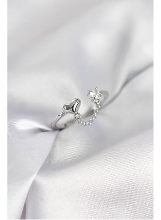 Zincir Sallantılı Kalp Model Gümüş Renk Kadın Yüzük