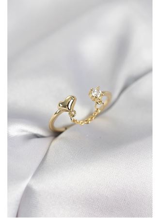 Zincir Sallantılı Kalp Model Gold Renk Kadın Yüzük