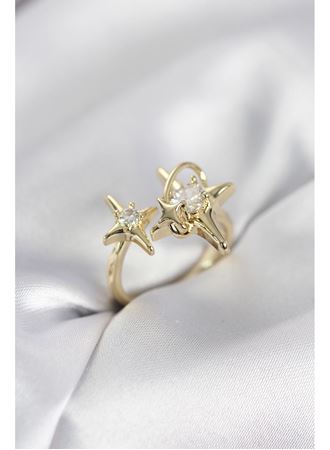 Gold Renk Kutup Yıldızı Model Zirkon Taşlı Kadın Yüzük