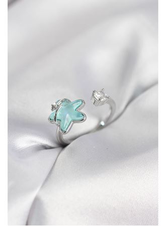 Gümüş Renk Turkuaz Yıldız Model Kadın Yüzük