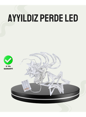 Prizli Yıldız Ay Perde LED Işık Ev ve Organizasyon Dekoru
