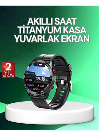 Akıllı Saat Titanyum Kasa Yuvarlak Ekran Alarm Uyku ve Sağlık Takibi Titreşimli