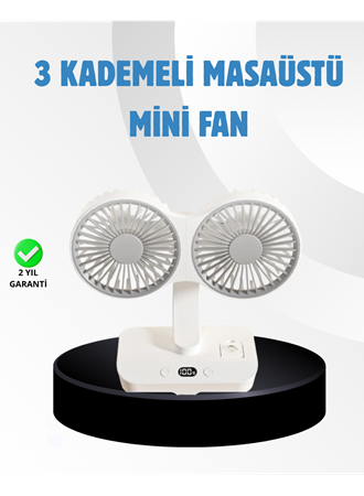 Sessiz Çalışan USB Şarjlı Çift Kafalı Masaüstü Fan – Ev ve Ofis İçin