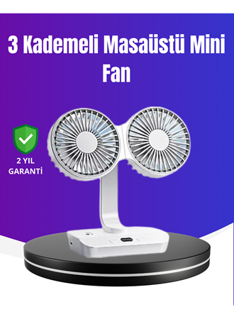 720° Döner Çift Taraflı Masaüstü Vantilatör – USB Şarjlı Sessiz Fan