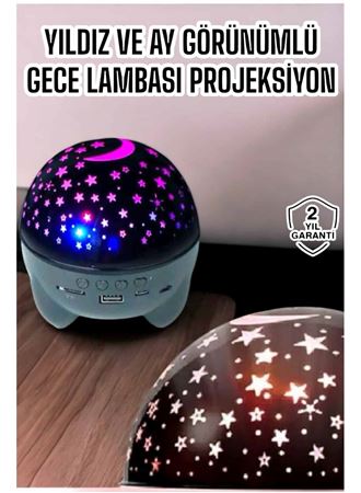 Gece Lambası Projeksiyon Görünümlü Şarjlı Yıldızlı Yuvarlak