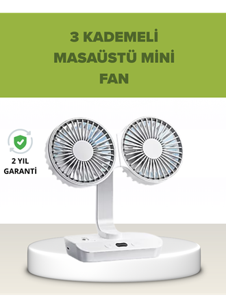 Çift Kafalı Masaüstü ve Duvar Tipi Sessiz USB Şarjlı Fan