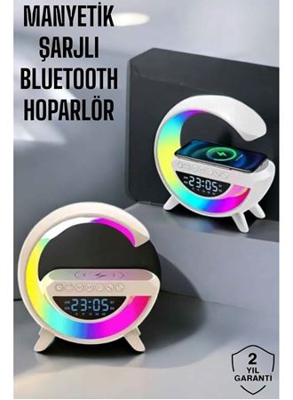 Bluetooth Hoparlör 15W Kablosuz Hızlı Şarj LED Gece Lambası