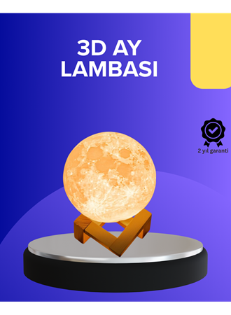 16 Renkli 3D Baskılı Ay Lambası Ahşap Standlı