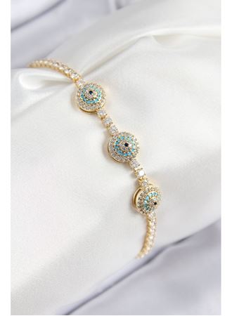 Pirinç Zirkon Taşlı Nazar Model Gold Renk Kadın Bileklik