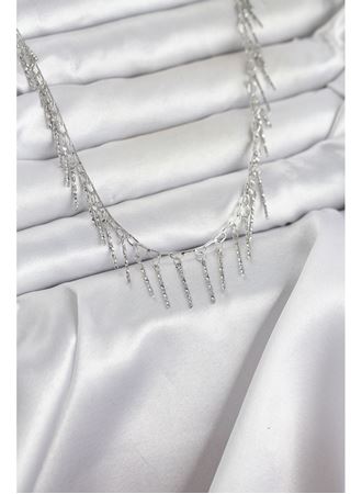 Pirinç Gümüş Renk Saçaklı Model Kadın Kolye