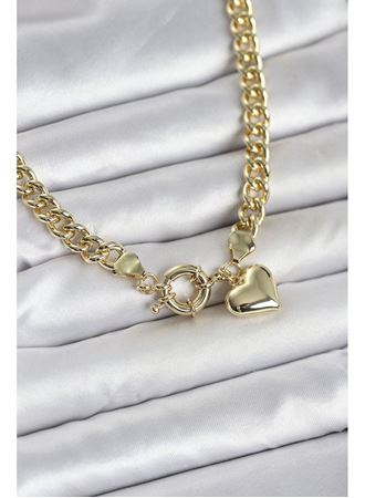 Kalp Detaylı Gold Renk Pirinç Kadın Kolye