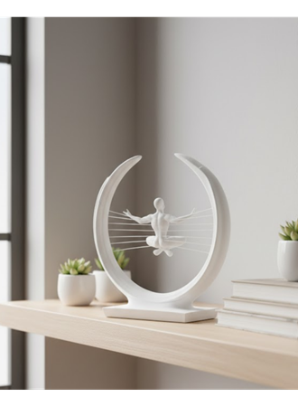 3D Zen Heykeli Beyaz Ay İçinde Meditasyon Figürü Dekoratif Obje