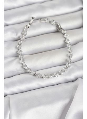 Kare Zirkon Taşlı Gümüş Renk Pirinç Su Yolu Kadın Bileklik