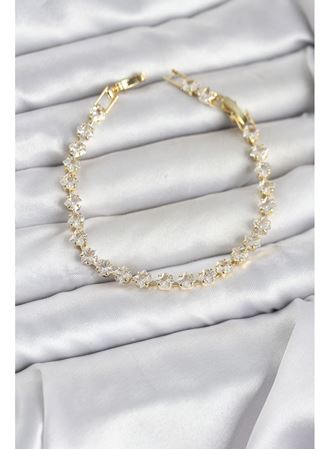 Kare Zirkon Taşlı Gold Renk Pirinç Su Yolu Kadın Bileklik