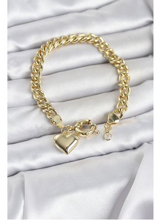 Kalp Detaylı Gold Renk Pirinç Kadın Bileklik
