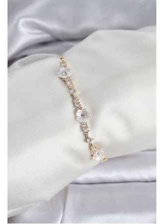 Baget Zirkon Taşlı Çiçek Model Gold Renk Asansörlü Kadın Bileklik