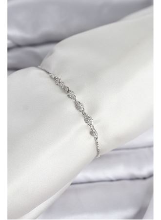 Gümüş Renk Zincir Model Zirkon Taşlı Pirinç Asansörlü Kadın Bileklik