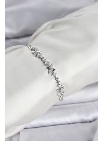 Gümüş Renk Yonca Model Zirkon Taşlı Asansörlü Kadın Bileklik