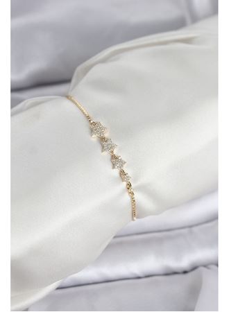 Gold Renk Zirkon Taşlı Yıldız Model Asansörlü Kadın Bileklik