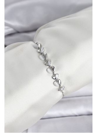 Gümüş Renk Zirkon Taşlı Sıralı Damla Model Asansörlü Kadın Bileklik