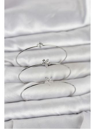 Gümüş Renk Zirkon Taşlı Pirinç 3'lü Kadın Bileklik Kombini