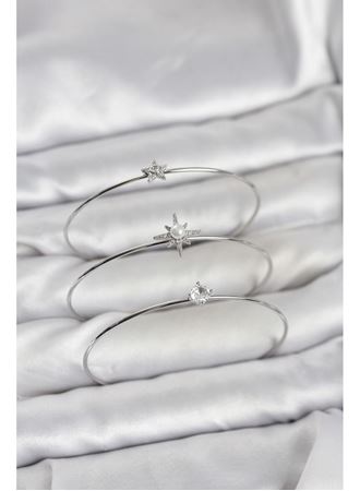 Gümüş Renk Kutup Yıldızı Model Zirkon Taşlı 3'lü Kadın Bileklik Kombini