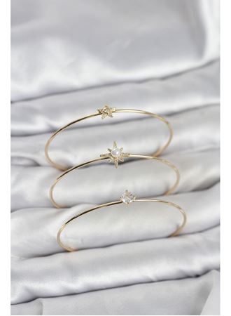 Gold Renk Kutup Yıldızı Model Zirkon Taşlı 3'lü Kadın Bileklik Kombini