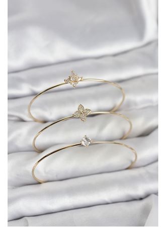 Zirkon Taşlı Gold Renk Yonca Model 3'lü Kadın Bileklik Kombini