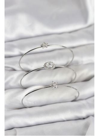 Zirkon Taşlı Gümüş Renk Tek Taş Model 3'lü Kadın Bileklik Kombini