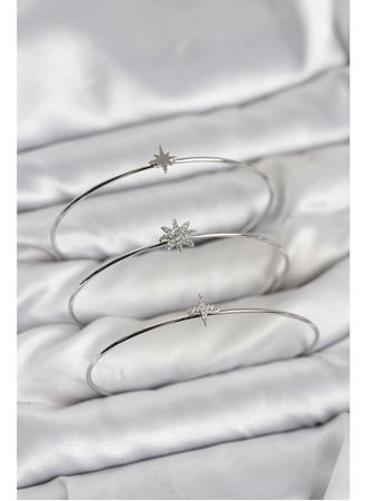 Zirkon Taşlı Kutup Yıldızı Model Gümüş Renk 3'lü Kadın Bileklik Kombini