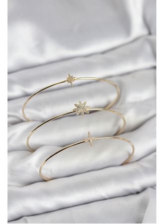 Zirkon Taşlı Kutup Yıldızı Model Gold Renk 3'lü Kadın Bileklik Kombini