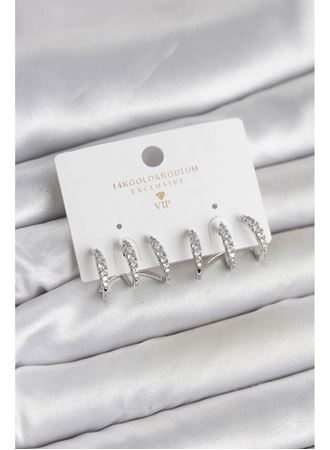 Gümüş Renk Pirinç Zirkon Taşlı Kadın Küpe