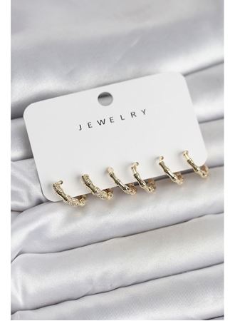 Gold Renk Pirinç Kemik Model 3 Çift Kadın Küpe Seti