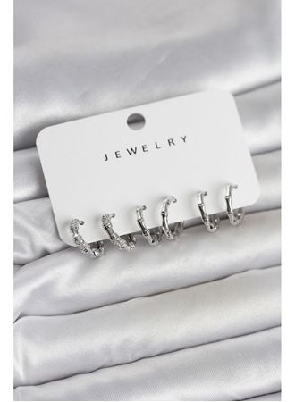 Gümüş Renk Pirinç Kemik Model 3 Çift Kadın Küpe Seti