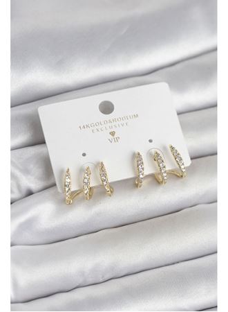 Gold Renk Pirinç Zirkon Taşlı Kadın Küpe