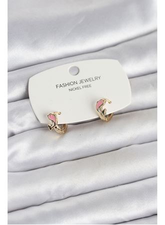 Pembe Yunus Balığı Model Gold Renk Pirinç Çocuk Küpe