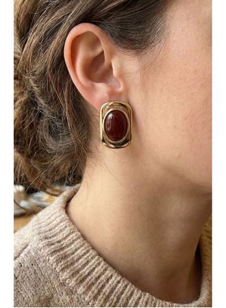 Kahverengi Renk Kare Model Vintage Kadın Küpe