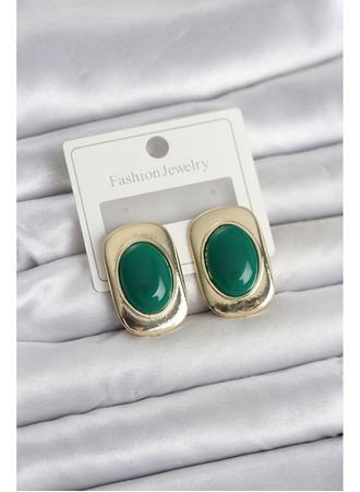 Yeşil Renk Kare Model Vintage Kadın Küpe