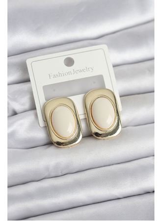 Beyaz Renk Kare Model Vintage Kadın Küpe