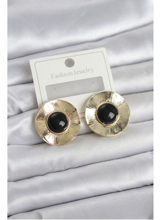 Vintage Model Siyah Gold Renk Pirinç Kadın Küpe