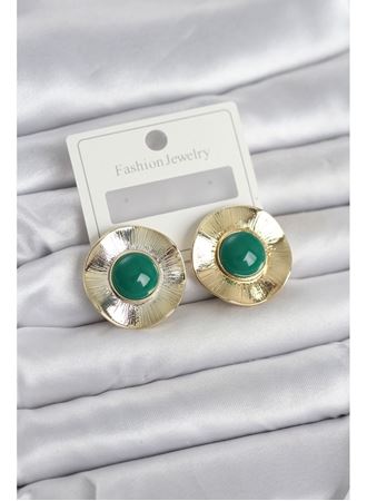 Vintage Model Yeşil Gold Renk Pirinç Kadın Küpe