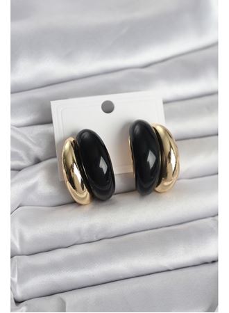 Damla Model Siyah Vintage Gold Renk Kadın Küpe