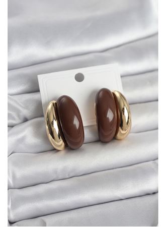 Damla Model Kahverengi Vintage Gold Renk Kadın Küpe