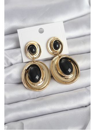 Siyah Sallantılı Damla Model Gold Renk Vintage Kadın Küpe