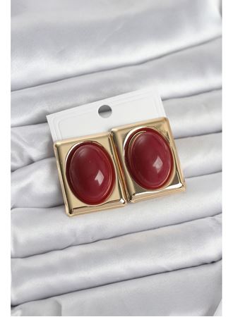 Bordo Kare Model Vintage Gold Renk Kadın Küpe